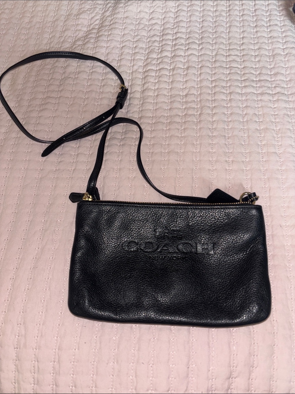 Coach Black Pebbled Leather Crossbody Bag with Embossed Logo